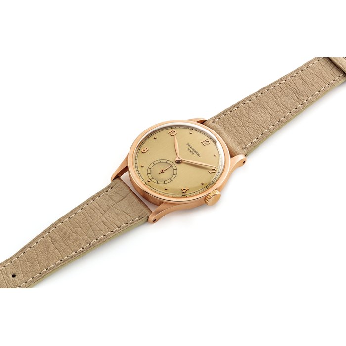 Patek Philippe PATEK PHILIPPE. A FINE AND RARE 18K PINK GOLD WRISTWATCH SIGNED PATEK PHILIPPE, GENEVE, CALATRAVA MODEL, REF. 570, MOVEMENT NO. 966.071, CASE NO. 302.328, ANUFACTURED IN 1950, Price & Market Data