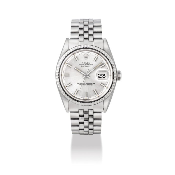 Rolex ROLEX. A STAINLESS STEEL AUTOMATIC WRISTWATCH WITH SWEEP CENTRE SECONDS, DATE AND BRACELET SIGNED ROLEX, OYSTER PERPETUAL, DATEJUST MODEL, REF. 1603, CASE NO. 2'580'804, CIRCA 1970 · 1603