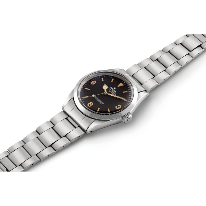 ROLEX. A STAINLESS STEEL AUTOMATIC WRISTWATCH WITH SWEEP CENTRE HANDS AND BRACELET SIGNED ROLEX, OYSTER PERPETUAL, EXPLORER MODEL, REF. 1016, CASE NO. 1'157'745. CIRCA 1965