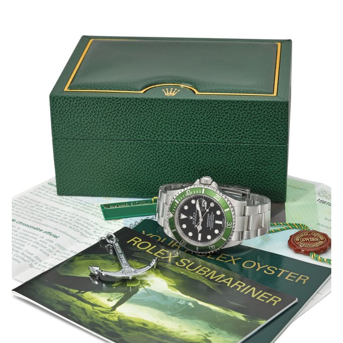 ROLEX. A RARE STAINLESS STEEL AUTOMATIC WRISTWATCH WITH SWEEP CENTRE SECONDS, DATE, BRACELET, ORIGINAL GUARANTEE AND BOX SIGNED ROLEX, OYSTER PERPETUAL DATE, SUBMARINER, 1000FT = 300M, REF. 16610LV, CASE NO. F007921, CIRCA 2003