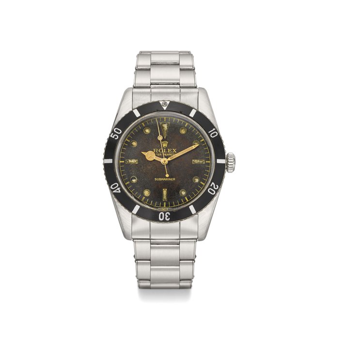 ROLEX. A RARE STAINLESS STEEL AUTOMATIC WRISTWATCH WITH SWEEP CENTRE SECONDS, BRACELET, BLANK GUARANTEE AND BOX SIGNED ROLEX, OYSTER PERPETUAL, SUBMARINER, REF. 6205, CASE NO. 85’889, CIRCA 1954