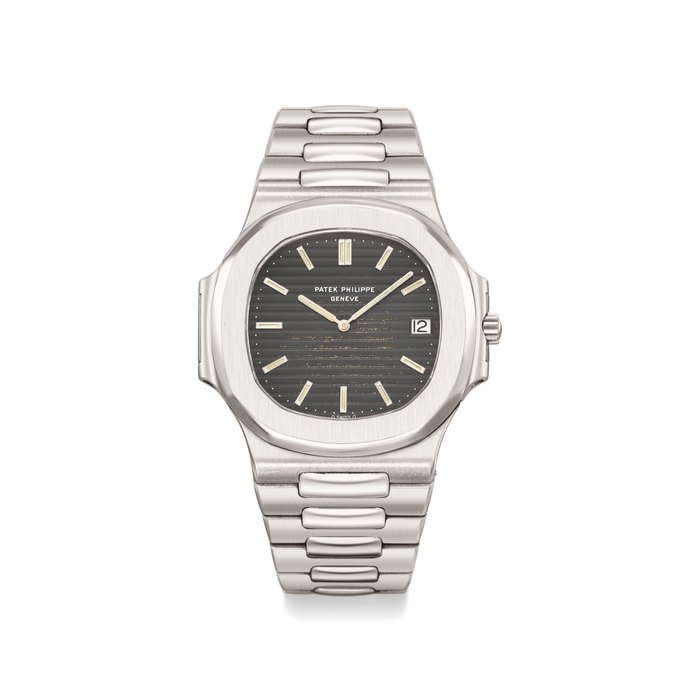 Patek Philippe. A fine and extremely rare stainless steel automatic wristwatch with date, light tropical dial and 16 mm. bracelet Signed Patek Philippe, Genève, Nautilus model, ref. 3700/1, movement no. 1’309’418, case no. 540’850, manufactured in 1979