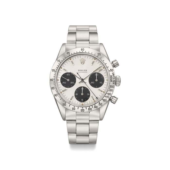 Rolex Rolex. A very fine stainless steel chronograph wristwatch with bracelet, Guarantee and box Signed Rolex, Oyster, Cosmograph, Ref. 6239, Case No. 1’196’056, Circa 1965 · 6239