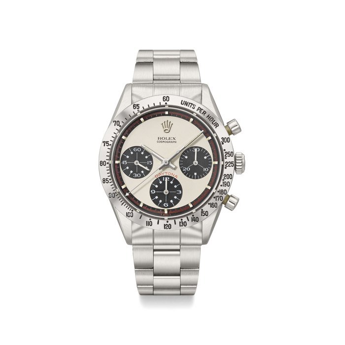 Rolex Rolex. A very fine and rare stainless steel chronograph wristwatch with Paul Newman dial and bracelet Signed Rolex, Cosmograph, Daytona, Paul Newman model, ref. 6239, case no. 1’695’232, circa 1967 · 6239