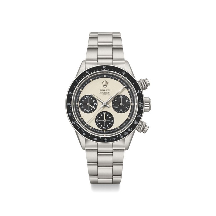 Rolex. An extremely rare and early, previously unrecorded and highly attractive stainless steel chronograph wristwatch with Paul Newman Mk 1 Panda dial and bracelet Signed Rolex, Oyster Cosmograph, "Paul Newman" model, ref. 6263, case no. 2’200’279, circa 1969