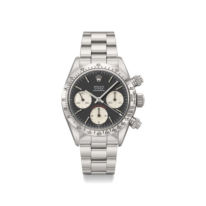 Rolex. A very fine stainless steel chronograph wristwatch with bracelet, Guarantee and box Signed Rolex, Oyster, Cosmograph, Ref. 6265, Case No. 5’527’751, Circa 1978