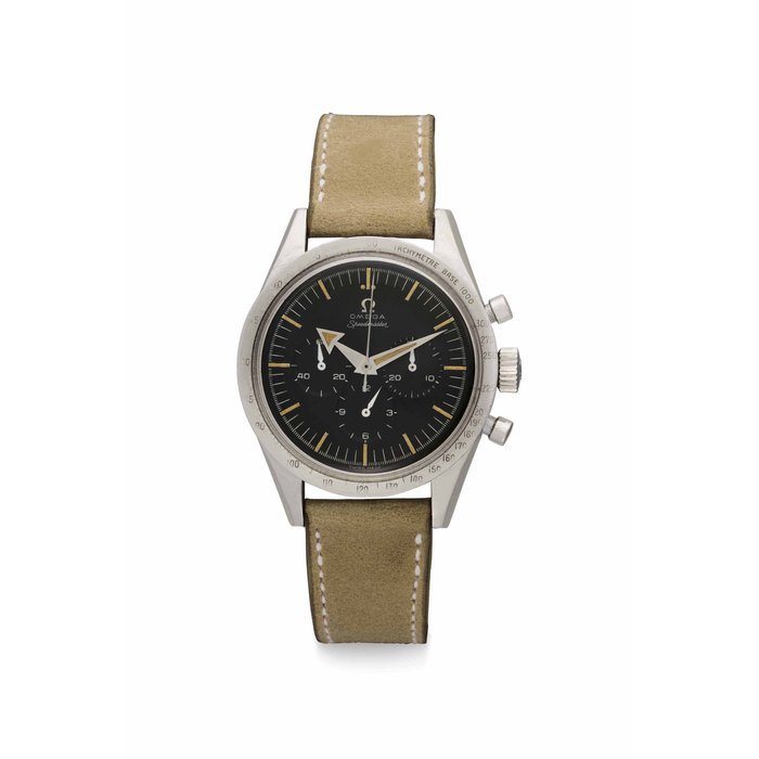 Omega Omega. A Very Fine and Extremely Rare Stainless Steel Chronograph Wristwatch Signed Omega, Speedmaster, 'Broad Arrow' Model, Ref. 2915-1, Movement No. 15'499'938, Manufactured in 1957 · 2915-1