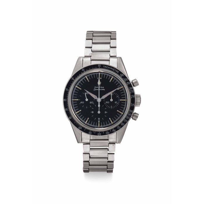 Omega Omega. A Very Fine and Rare Stainless Steel Chronograph Wristwatch with Bracelet Signed Omega, Speedmaster, Ref. 105.002-62 ST, Movement No. 19'833'974, Manufactured in 1964