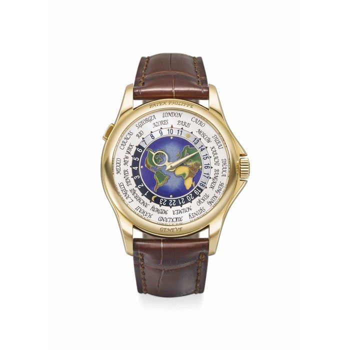 Patek Philippe. A Fine and Rare 18k Gold Automatic World Time Wristwatch With Cloisonné Enamel Dial Signed Patek Philippe, Genève, Ref. 5131J, Movement No. 5'685'026, Case No. 4'589'839, Manufactured in 2013