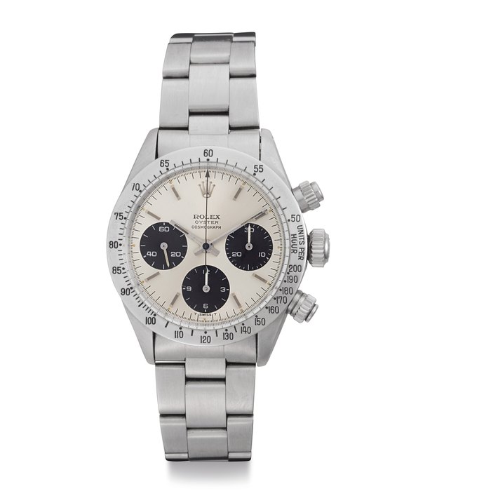 Rolex. A Fine Stainless Steel Chronograph Wristwatch with Bracelet Signed Rolex, Oyster, Cosmograph, Ref. 6265, Case No. 3'855'117, Circa 1974