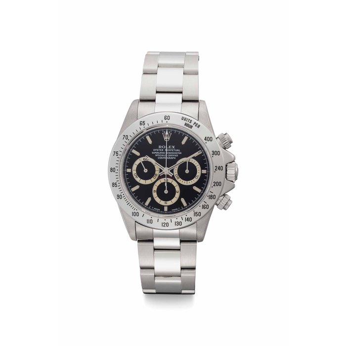 Rolex. A Fine Stainless Steel Automatic Chronograph Wristwatch with "Tropical" Chapter Rings Signed Rolex, Oyster Perpetual, Cosmograph, Daytona, Ref. 16520, Case No. W449241, Circa 1994