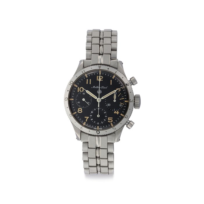 Mathey-Tissot Mathey-Tissot. A Very Rare Stainless Steel Flyback Chronograph Wristwatch with Black Dial and Bracelet Signed Mathey-Tissot, Type XX, Case No. 1453, Circa 1960, Price & Market Data