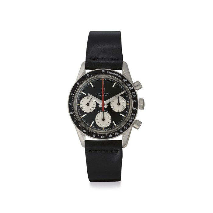 Universal. A Fine and Rare Stainless Steel Chronograph Wristwatch with Black Dial Signed Universal, Genève, Compax, Ref. 885103/01, Case No. 2'411'884, Manufactured in 1965