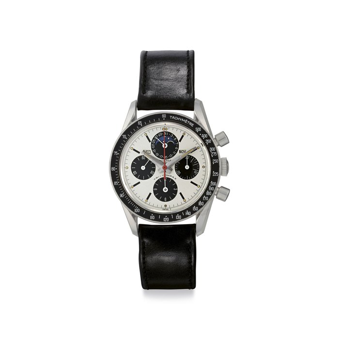 Universal. A Fine Stainless Steel Chronograph Wristwatch with Date and Moonphases Signed Universal Genève, Tri-Compax, Eric Clapton Model, Case No. 881.101/01, Serial No.. 2'437'850, Manufactured in 1965