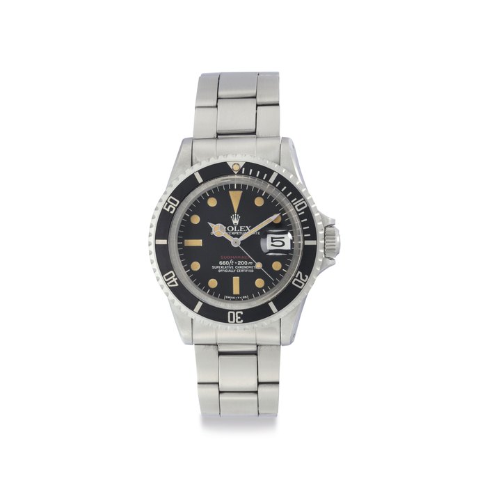 Rolex. A Fine Stainless Steel Automatic Wristwatch with Center Seconds, Date and Bracelet Signed Rolex, Oyster Perpetual Date, Submariner, 660ft=200m, Ref. 1680, Case No. 3'789'493, Circa 1973