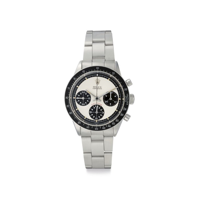 Rolex. An Extremely Fine and Very Rare Stainless Steel Chronograph Wristwatch with "Paul Newman" Dial and Bracelet Signed Rolex, Cosmograph, Daytona, Paul Newman Model, Ref. 6264, Case No. 2'417'924, Circa 1971