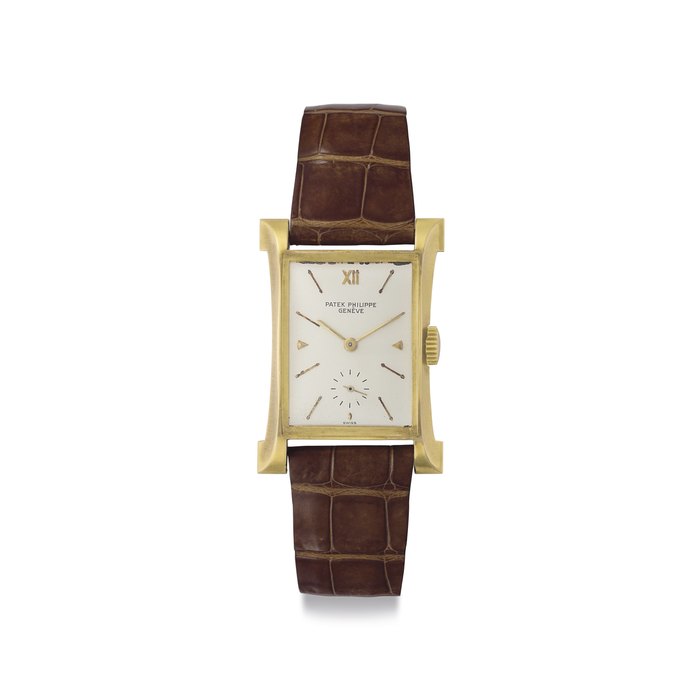 Patek Philippe. A Fine and Rare 18k Gold Rectangular-shaped Wristwatch Signed Patek Philippe, Genève, Tour Eiffel Model, Ref. 2441, Movement No. 974'825 , Case No. 671'346 , Manufactured in 1952