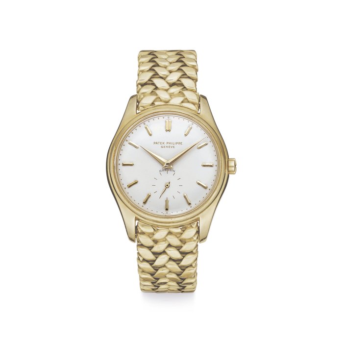Patek Philippe. A Very Fine and Rare 18k Gold Automatic Wristwatch with Enamel Dial and Bracelet Signed Patek Philippe, Genève, Retailed by Gubelin, Ref. 2526, Movement No. 762'333, Case No. 689'074, Manufactured in 1955