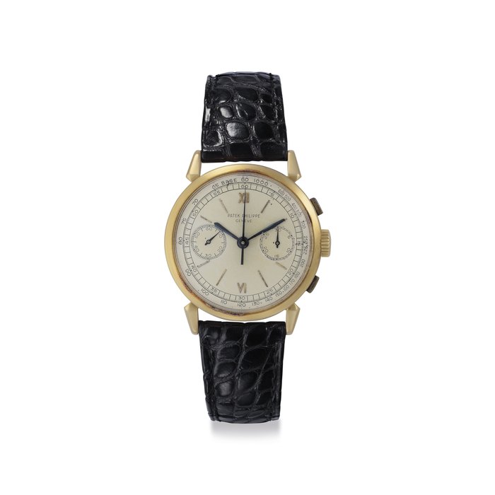 Patek Philippe. A Fine and Rare 18k Gold Chronograph Wristwatch Signed Patek Philippe & Co, Genève, Ref. 1579, Movement No. 867'549, Case No. 654'204, Manufactured in 1943
