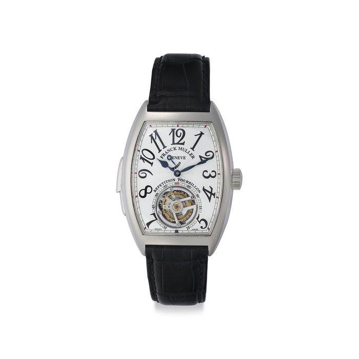 Franck Muller. A Very Fine Platinum Tonneau-shaped Tourbillon Minute Repeating Wristwatch Signed Franck Muller, Genève, Repetition Tourbillon, Ref. 7880 RM T, No 5, Circa 2005