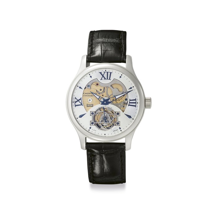 Chopard. A Very Fine and Rare Limited Edition Palladium Semi-Skeletonized Tourbillon Wristwatch with Power Reserve Signed Chopard, Chronometre, L.U.C. Tourbillon Heritage Model, No. 10/25, Ref. 161911, Movement No. 108’975, Case No. 1’426'501, Circa 2010