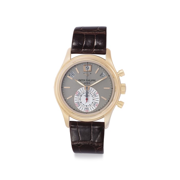 Patek Philippe. A Fine 18k Pink Gold Automatic Annual Calendar Flyback Chronograph Wristwatch with Day/Night Display and Power Reserve Signed Patek Philippe, Genève, Retailed by Tiffany & Co., Ref. 5960R, Movement No. 3'505'806, Case No. 4'492'618, Manufactured in 2009