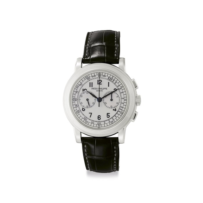 Patek Philippe. A Fine, Large and Rare 18k White Gold Chronograph Wristwatch Signed Patek Philippe, Genève, Ref. 5070G, Movement No. 3'147'755, Case No. 4'254'111, Manufactured in 2004