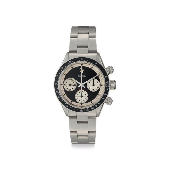 Rolex. A Fine and Rare Stainless Steel Chronograph Wristwatch "Paul Newman" Dial and Bracelet Signed Rolex, Cosmograph, Daytona, Paul Newman Model, Ref. 6240, Case No. 1'658'509, Circa 1967
