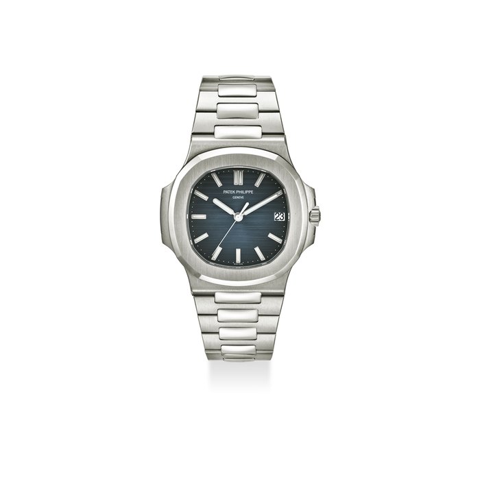 PATEK PHILIPPE. AN EXTREMELY FINE STAINLESS STEEL AUTOMATIC WRISTWATCH WITH BRACELET, SWEEP CENTER SECOND, DATE, ORIGINAL CERTIFICATE AND BOX SIGNED PATEK PHILIPPE, GENEVE, NAUTILUS MODEL, REF. 5711/1A-010, MOVEMENT NO. 5’579’187, CASE NO. 4’949’064, CIRCA 2011
