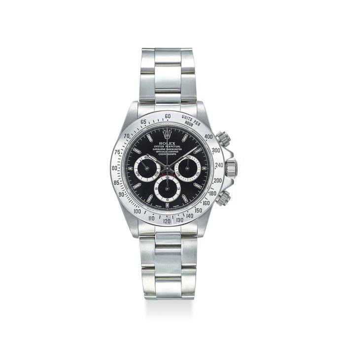 ROLEX. A FINE AND RARE STAINLESS STEEL AUTOMATIC CHRONOGRAPH WRISTWATCH WITH BRACELET, WARRANTY AND BOX SIGNED ROLEX, OYSTER PERPETUAL, DAYTONA, REF. 116520, CASE NO. F5044166, CIRCA 2005