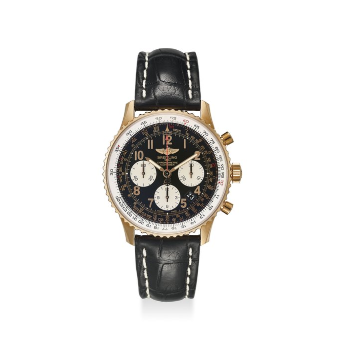 BREITLING. AN EXTREMELY FINE 18K ROSE GOLD CHRONOGRAPH AUTOMATIC WRISTWATCH WITH ORIGINAL CERTIFICATE AND BOX SIGNED BREITLING, NAVITIMER 01, REF. RB012012/BB07, CASE NO. 3’141’333, CIRCA 2013