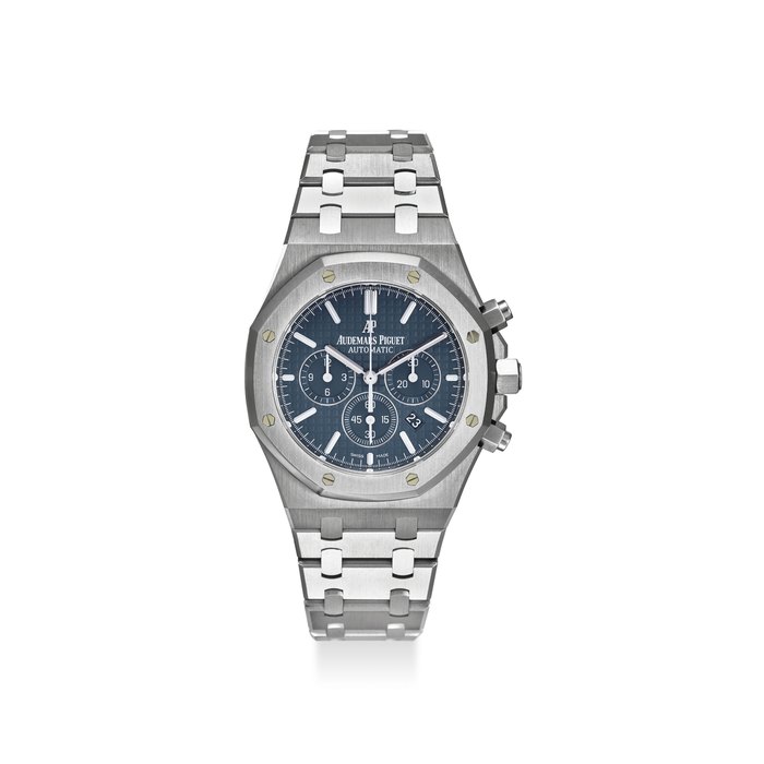 AUDEMARS PIGUET. AN EXTREMELY FINE STAINLESS STEEL AUTOMATIC CHRONOGRAPH WRISTWATCH WITH DATE, ORIGINAL CERTIFICATE AND BOX SIGNED AUDEMARS PIGUET, ROYAL OAK, Ref. 26320ST.OO.1220ST.03, MOVEMENT NO. 936’466, CASE NO. J17656-8170, CIRCA 2015