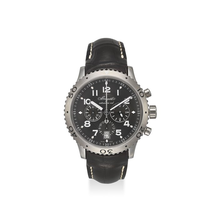 BREGUET. AN EXTREMELY FINE STAINLESS STEEL AUTOMATIC CHRONOGRAPH WRISTWATCH WITH SECOND, DATE, ORIGINAL CERTIFICATE AND BOX SIGNED Breguet, Type XXI Сhronograph MODEL, Ref: 3810ST/92/9ZU, CASE NO. 101090, CIRCA 2012
