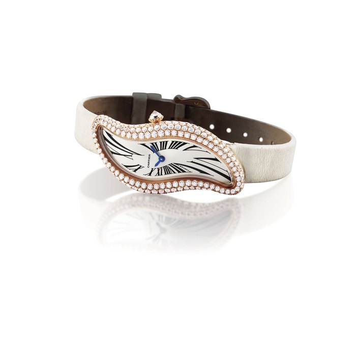 CARTIER. A VERY FINE AND ATTRACTIVE 18K PINK GOLD AND DIAMOND-SET LADY’S ASYMMETRICAL WRISTWATCH SIGNED CARTIER, BAIGNOIRE S MODEL, REF. 3248, CASE NO. 23882PX, CIRCA 2010