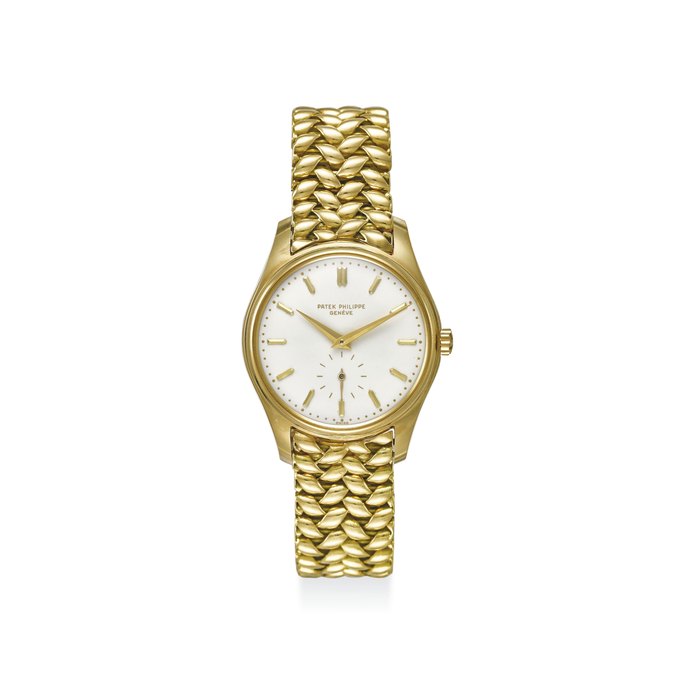 PATEK PHILIPPE. AN EXTREMELY RARE AND HIGHLY ATTRACTIVE YELLOW GOLD WRISTWATCH WITH ENAMEL DIAL, BRACELET, ORIGINAL CERTIFICATE AND BOX SIGNED PATEK PHILIPPE, REF.2526, MOVEMENT NO. 761'413, CASE NO. 687'281, MANUFACTURED IN 1954
