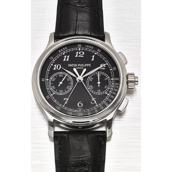 PATEK PHILIPPE. AN EXTREMELY FINE PLATINUM MANUAL WINDING SPLIT-SECONDS CHRONOGRAPH WRISTWATCH WITH ORIGINAL CERTIFICATE AND BOX SIGNED PATEK PHILIPPE, GENEVE, REF. 5370P-001, MOVEMENT NO 5’253’492, CASE NO. 6’183’008, CIRCA 2016