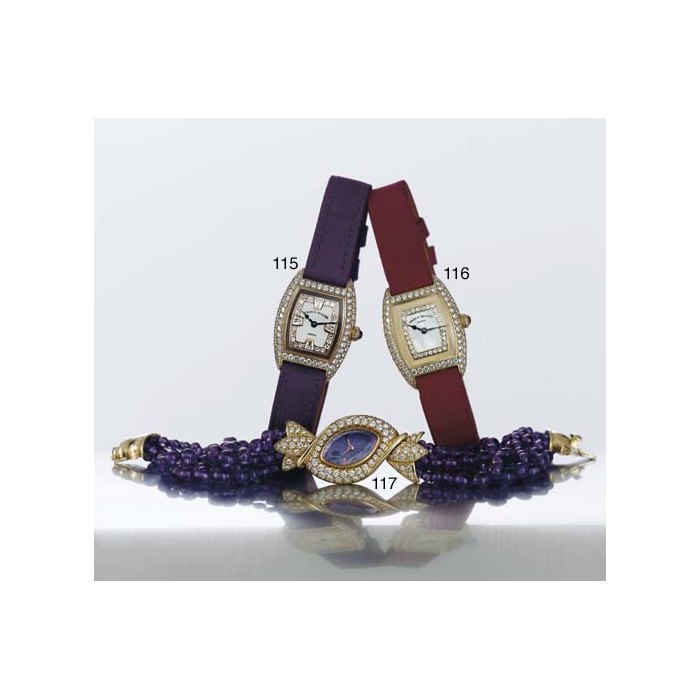 FRANCK MULLER. A LADY'S 18K PINK GOLD, DIAMOND AND MOTHER-OF-PEARL TONNEAU WRISTWATCH SIGNED FRANCK MULLER, "CINTRÉE CURVEX MINI", NO. 57, REF, 2500 QZ D, CIRCA 2000