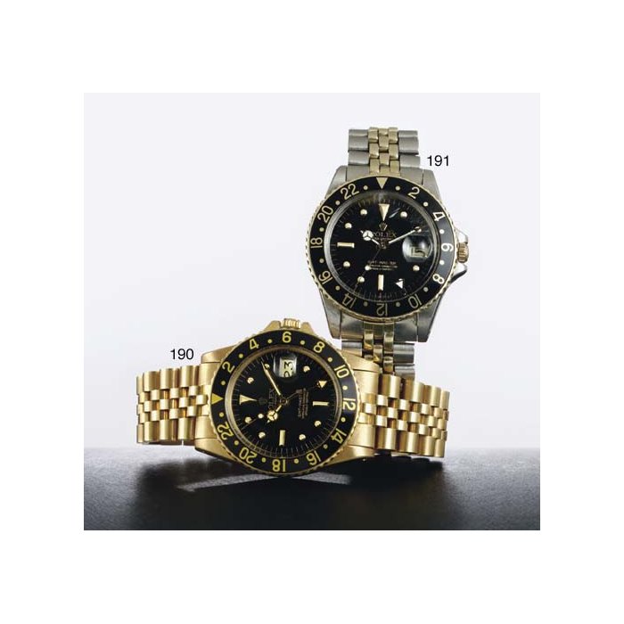 ROLEX. An 18K GOLD AUTOMATIC WRISTWATCH WITH DATE, BRACELET AND 24 HOURS SIGNED ROLEX, OYSTER PERPETUAL, GMT-MASTER, CASE NO. 5468938, REF. 1675, CIRCA 1979