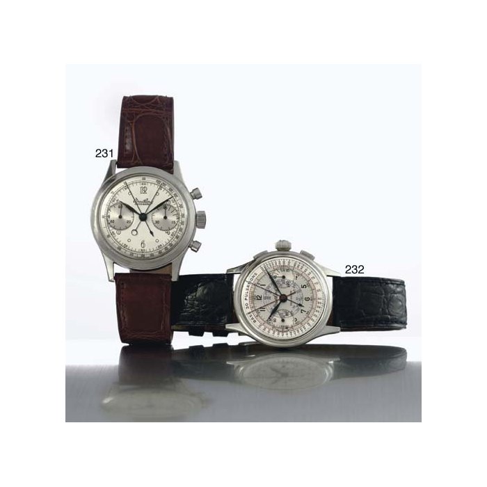 BREITLING. A RARE AND LARGE STAINLESS STEEL SPLIT SECONDS CHRONOGRAPH WRISTWATCH SIGNED BREITLING, "DUOGRAPH", CASE NO. 554091, REF. 764, CIRCA 1944