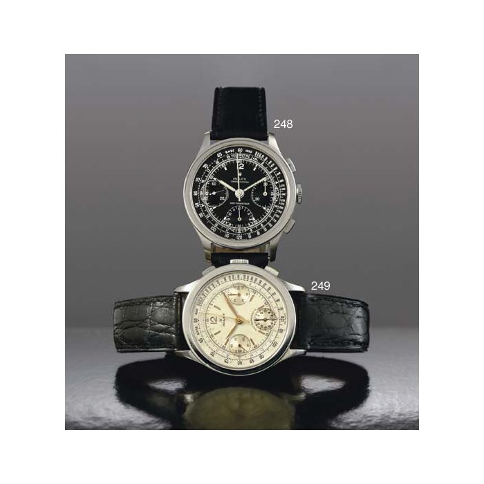 ROLEX. A FINE AND RARE LARGE STAINLESS STEEL CHRONOGRAPH WRISTWATCH SIGNED ROLEX, CHRONOGRAPHE, ANTI-MAGNETIQUE, CASE NO. 047517, REF. 3330, CIRCA 1940