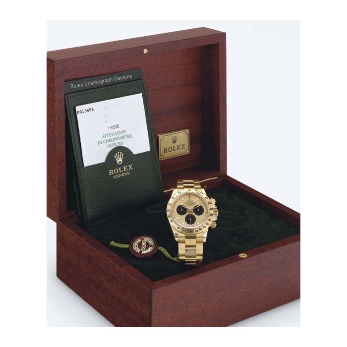 Rolex ROLEX. AN 18K GOLD AUTOMATIC CHRONOGRAPH WRISTWATCH WITH BRACELET SIGNED ROLEX, OYSTER PERPETUAL, "COSMOGRAPH DAYTONA", CASE NO. K813685, REF. 116528, CIRCA 2000 · 116528