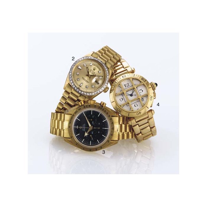Omega OMEGA. A FINE LIMITED EDITION 18K GOLD AUTOMATIC CHRONOGRAPH WRISTWATCH WITH BRACELET SIGNED OMEGA, "SPEEDMASTER", NO. 93/150, MADE FOR THEIR 150TH ANNIVERSARY IN 1998