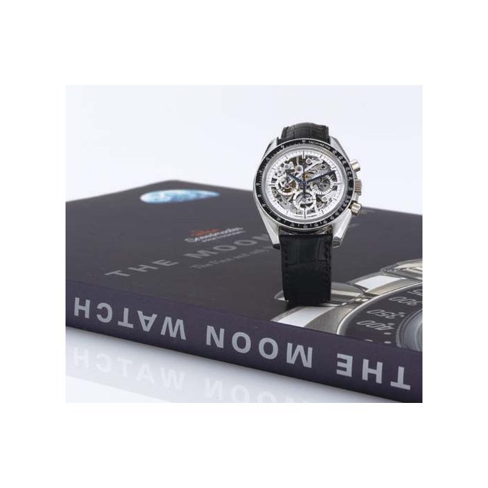 Omega OMEGA. A FINE LIMITED EDITION PLATINUM SKELETONIZED CHRONOGRAPH ANNIVERSARY WRISTWATCH SIGNED OMEGA, "SPEEDMASTER PROFESSIONAL" APOLLO XI, 1969-1994, NO. 1/50, CIRCA 1994