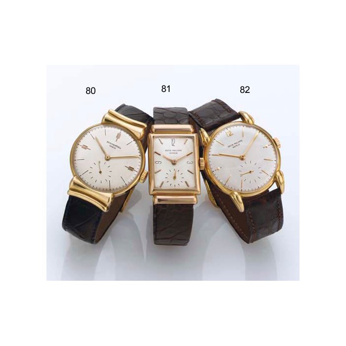 PATEK PHILIPPE. A RARE 18K PINK GOLD RECTANGULAR WRISTWATCH WITH HOODED LUGS SIGNED PATEK PHILIPPE, GENEVE, MOVEMENT NO. 971165, CASE NO. 652228, REF. 1532, CIRCA 1948