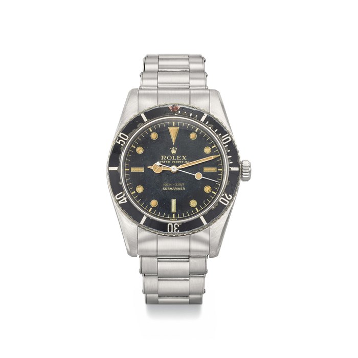 ROLEX. A RARE STAINLESS STEEL AUTOMATIC WRISTWATCH WITH SWEEP CENTRE SECONDS, BRACELET, ROLEX OYSTER GUARANTEED 100M/330FEET UNDER WATER ANCHOR, BLANK GUARANTEE AND BOX SIGNED ROLEX, OYSTER PERPETUAL, 100M=330FT, SUBMARINER, REF. 6536/1, CASE NO. 229’792, CIRCA 1956
