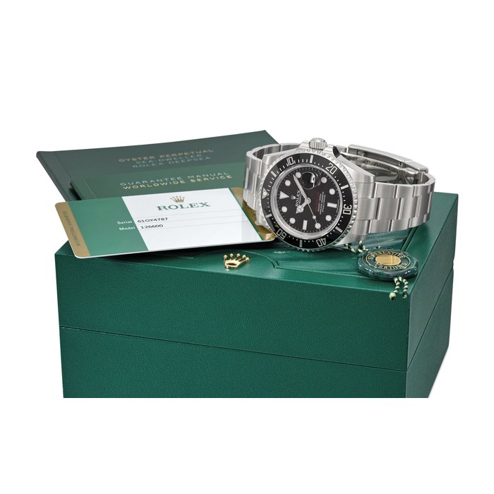 ROLEX. A STAINLESS STEEL AUTOMATIC WRISTWATCH WITH SWEEP CENTRE SECONDS, DATE, BRACELET, ORIGINAL GUARANTEE AND BOX SIGNED ROLEX, OYSTER PERPETUAL, SEA DWELLER, REF. 126600, CASE NO. 61GY4787, CIRCA 2018