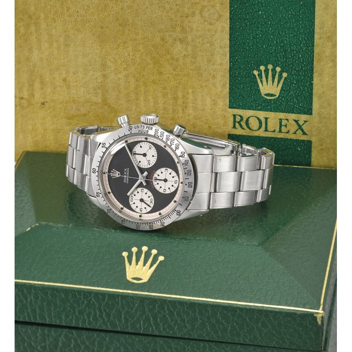Rolex Rolex. A very fine and rare stainless steel chronograph wristwatch with Paul Newman dial, bracelet and box Signed Rolex, Cosmograph, Daytona, Paul Newman model, ref. 6239, case no. 1’958’523, circa 1969 · 6239