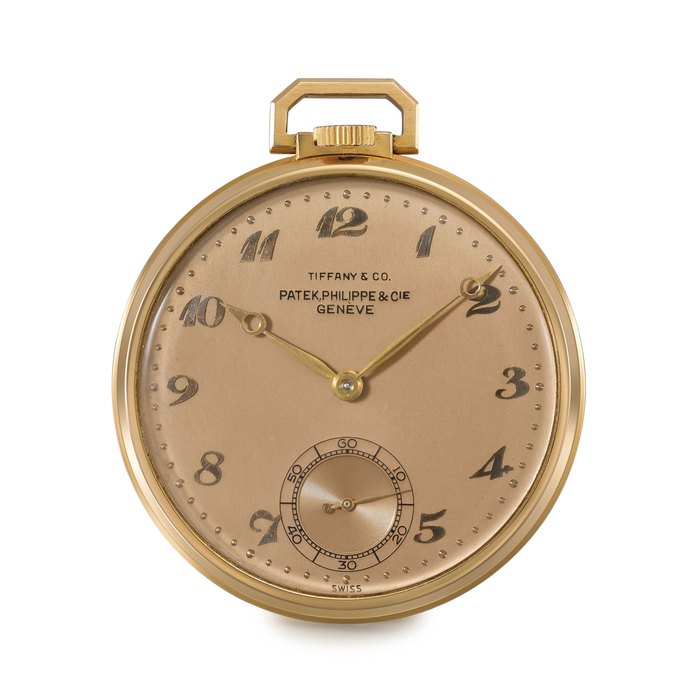 Patek Philippe. A very fine and rare 18K pink gold openface keyless lever watch with pink dial and Breguet numerals, made for the American Market Signed Patek Philippe & Cie., Genève, retailed by Tiffany & Co., ref. 600/2, movement no. 881’924, case no. 419’971, manufactured in 1945