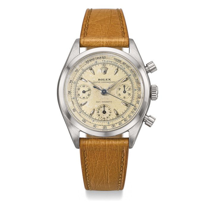 ROLEX. A VERY FINE AND RARE STAINLESS STEEL MULTI-SCALE CHRONOGRAPH WRISTWATCH SIGNED ROLEX, OYSTER CHRONOGRAPH, ANTI-MAGNETIC, REF. 6234, CASE NO. 530’007 CIRCA 1959