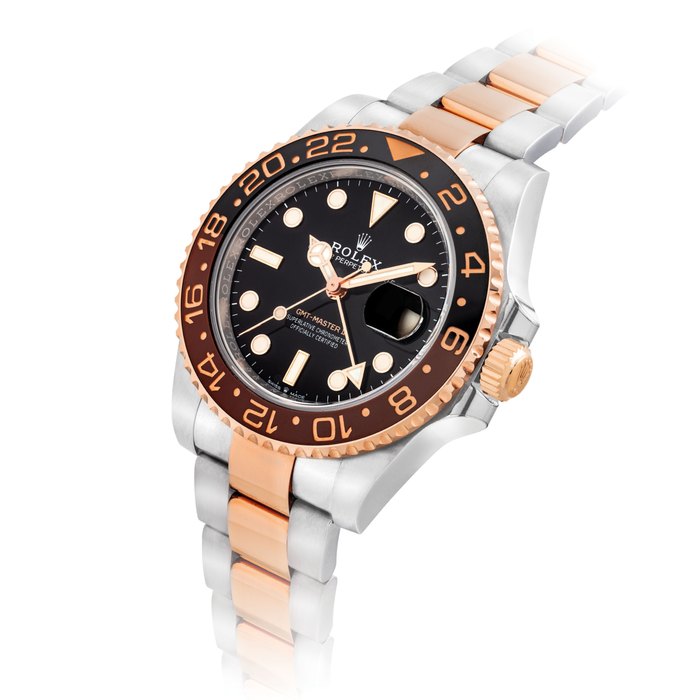 ROLEX. A STAINLESS STEEL AND 18K PINK GOLD AUTOMATIC DUAL TIME WRISTWATCH WITH SWEEP CENTRE SECONDS, DATE AND BRACELET SIGNED ROLEX, OYSTER PERPETUAL, GMT-MASTER II MODEL, REF. 126711CHNR, CASE NO. 5278N796, CIRCA 2018